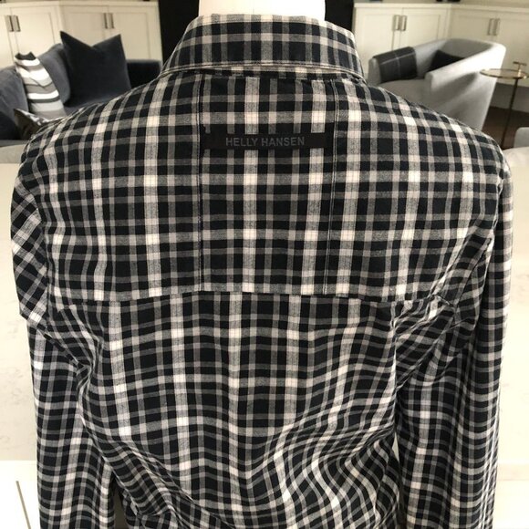 Helly Hansen Casual Cozy Snap Down Cotton Plaid Shirt Black Grey White Sz S - Picture 8 of 12